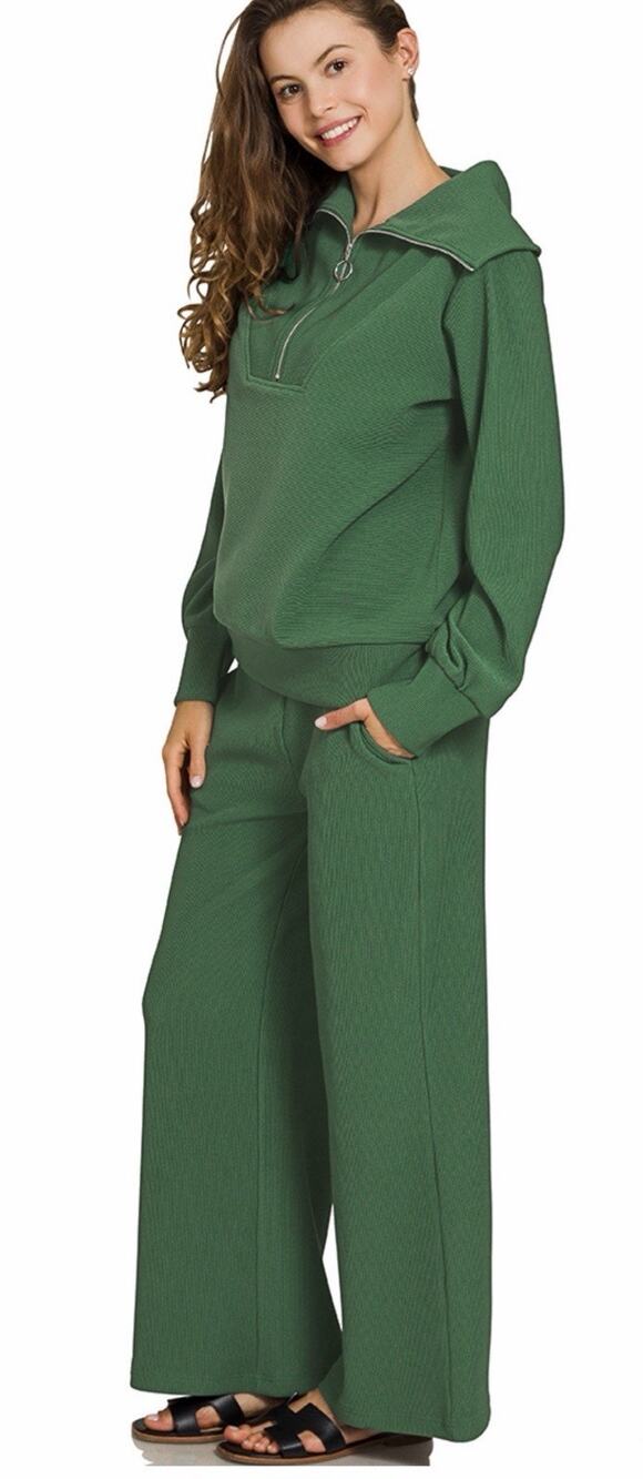Zenana Ribbed Wide Leg Pants Set
